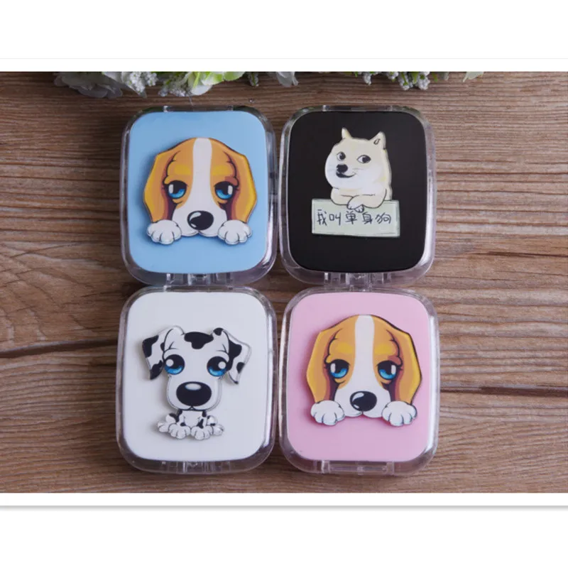 

LIUSVENTINA DIY Acrylic Cute Pet Dog Contact Lens Case with Mirror Box Container for Color Lenses Gift for Kids