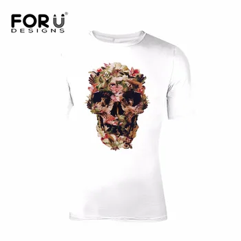 

FORUDESIGNS Funny Skulls Rose Print Men T Shirt 3D Mens Short Sleeve t Shirts Hip Hop Streetwear Male Short Tee Shirt Asian Size