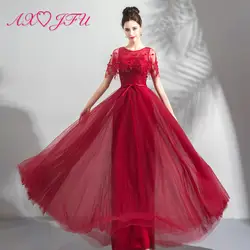 AXJFU красное цветочное кружевное вечернее платье принцессы Иллюзия Бисероплетение оборки Винтаж Люкс Турция красный бант вечернее платье