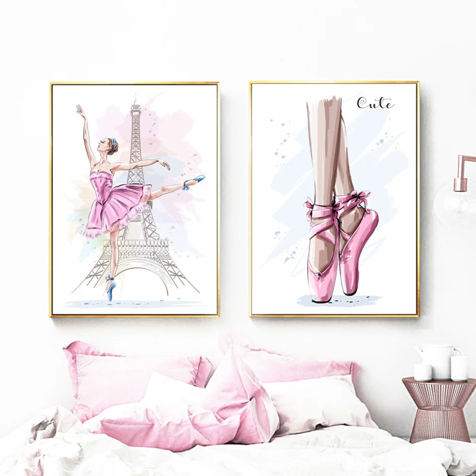 

Canvas HD Prints Modern Paris Tower Picture Ballet Girl Painting Nordic Style Wall Art Home Decor Modular Poster For Living Room