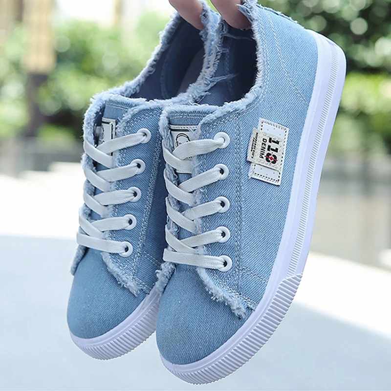 

New Autumn Ladies Canvas Lace Up Flat Vulcanized Women Fashion Sewing Breathable White Shoes Female Platform Casual Footwear