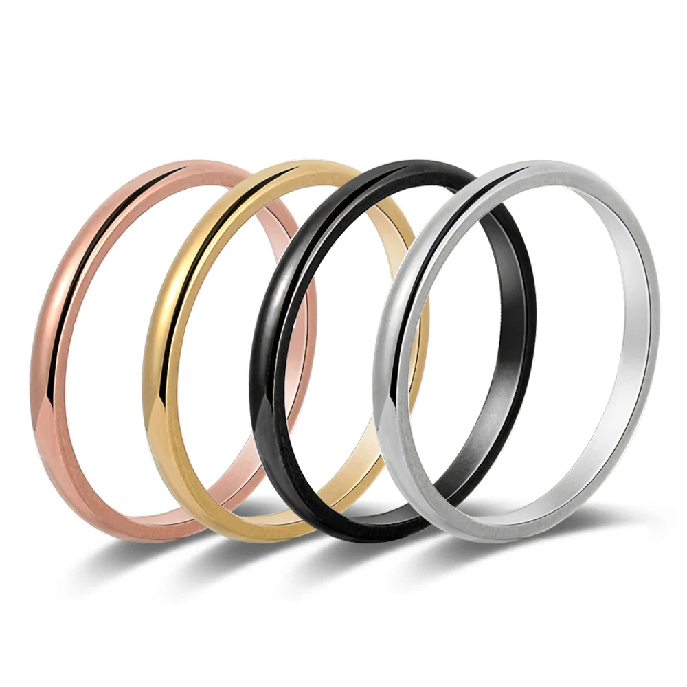

1 Pc Simple Punk Fashion 2mm Thin Stackable Ring Stainless Steel Plain Band Party Hot Sale Jewelry For Women Girl Size 3-10