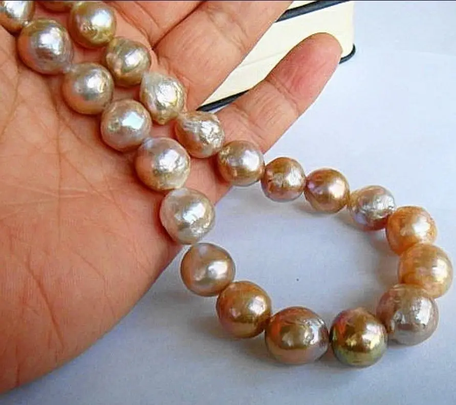 

DD Wholesale FREE SHIPPING > HUGE 18"14-15MM NATURAL AUSTRALIAN SOUTH SEA GOLD PINK PEARL NECKLACE 14KGP YG