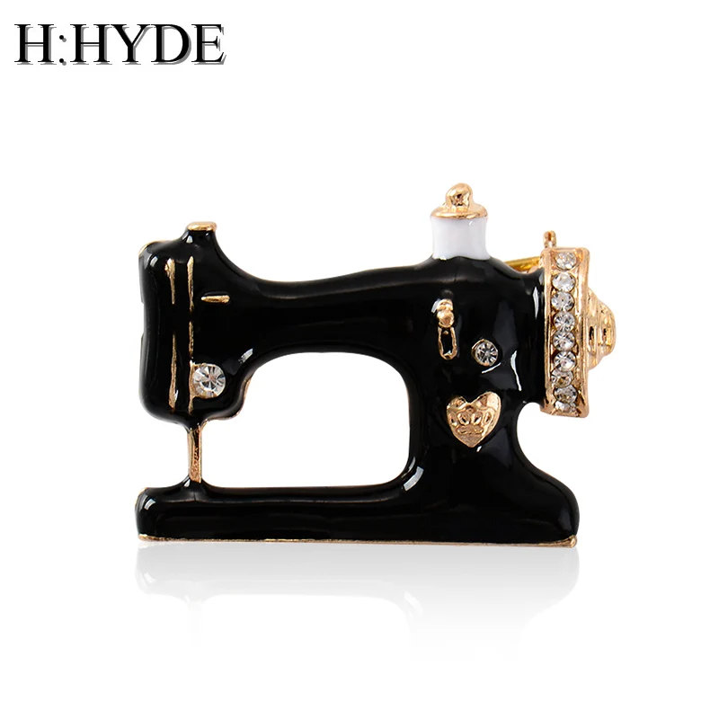 

H:HYDE Women Girls Sewing Machine Brooch Black Enamel Brooches Jewelry Hijab Pin For Collar Suit Scarf Decoration Accessories