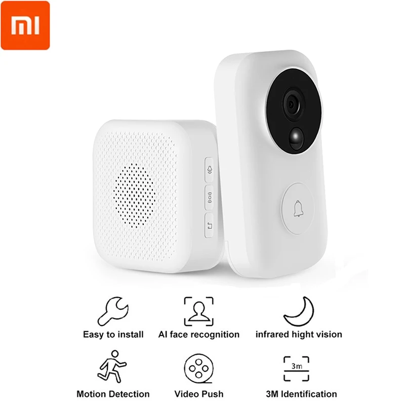  Xiaomi Zero AI Face Identification 720P IR Night Vision Video Doorbell Set Motion Detection SMS Pus