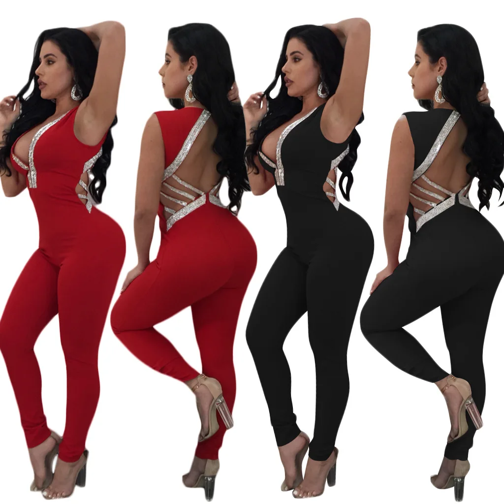 Autumn 2017 Fashion Deep V women jumpsuit-in Jumpsuits from Women's