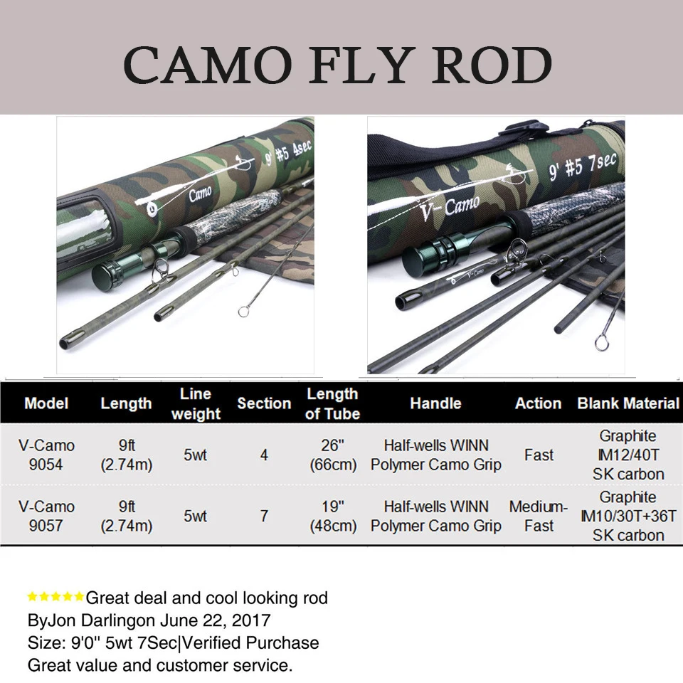 Maximumcatch V Camo 9 футов 5WT Удочка быстрого действия 10/36 т углеродное волокно 4/7 шт.
