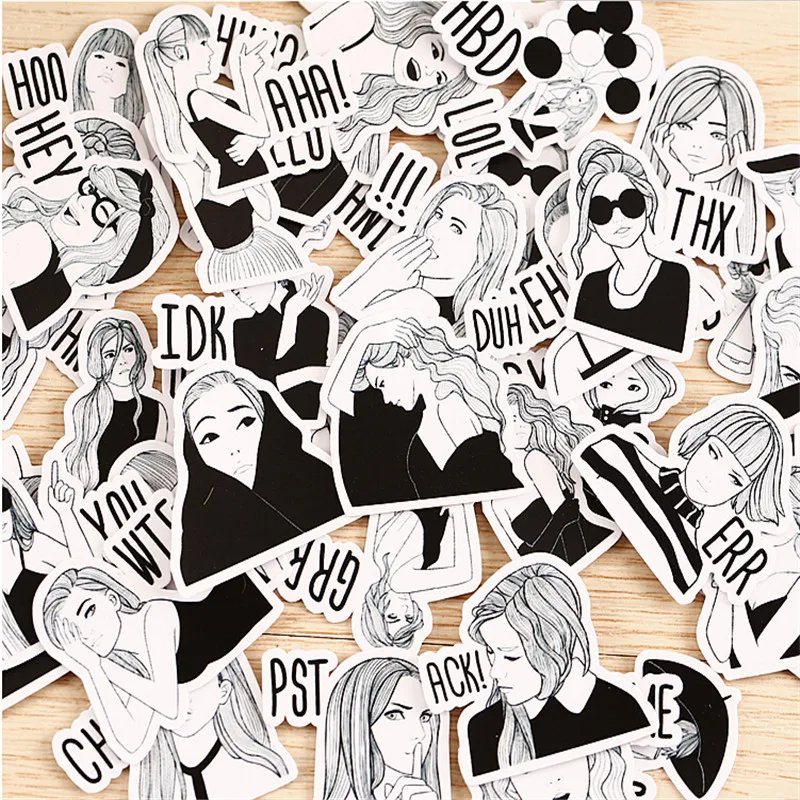 40pcs Creative Cute Self-made Black and white fashion girl Scrapbooking Stickers /Decorative Sticker /DIY Craft Photo Albums - Image 2