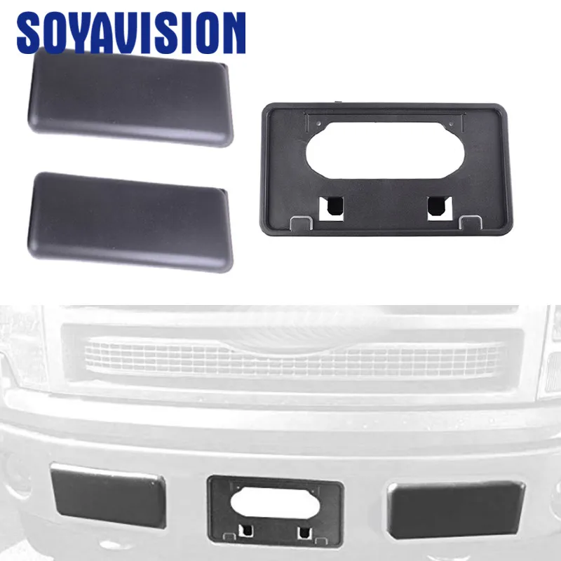 

Set Front Bumper Guards Pads Car License Plate Bracket For Ford F150 09-14 License Plate Holder Mounting Bracket Black