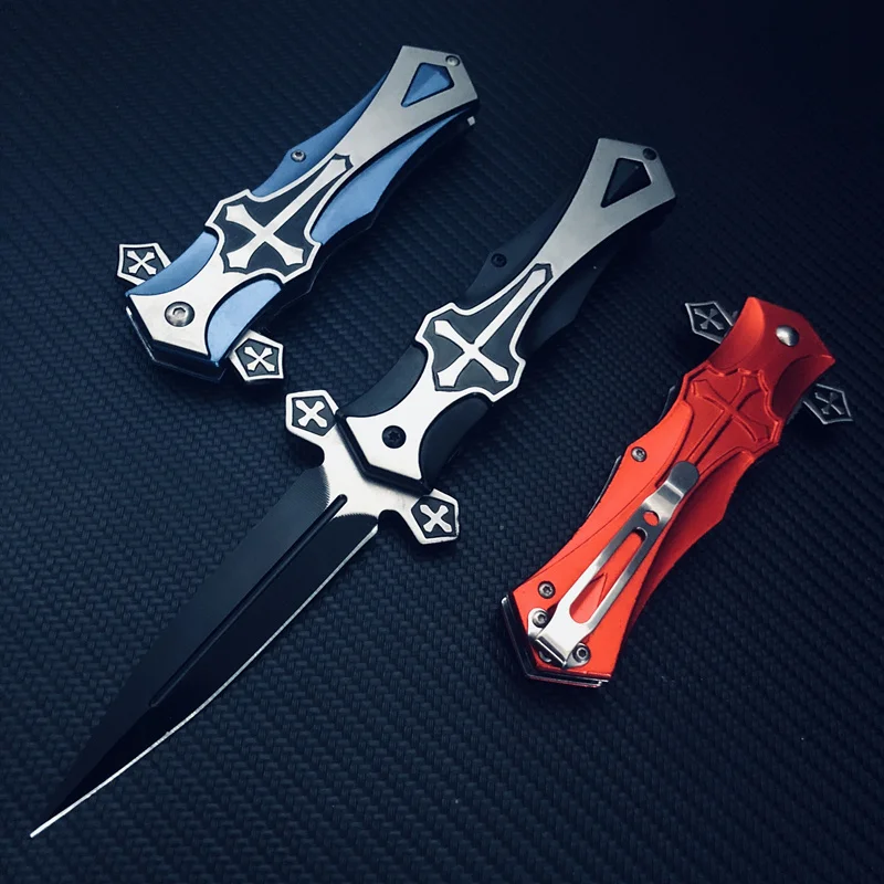 

OUTDOORS Pocket Tactical Knife Folding Blade knives Hunting EDC Tools Cross Steel Handle Combat Camping knifes Gift For Friend
