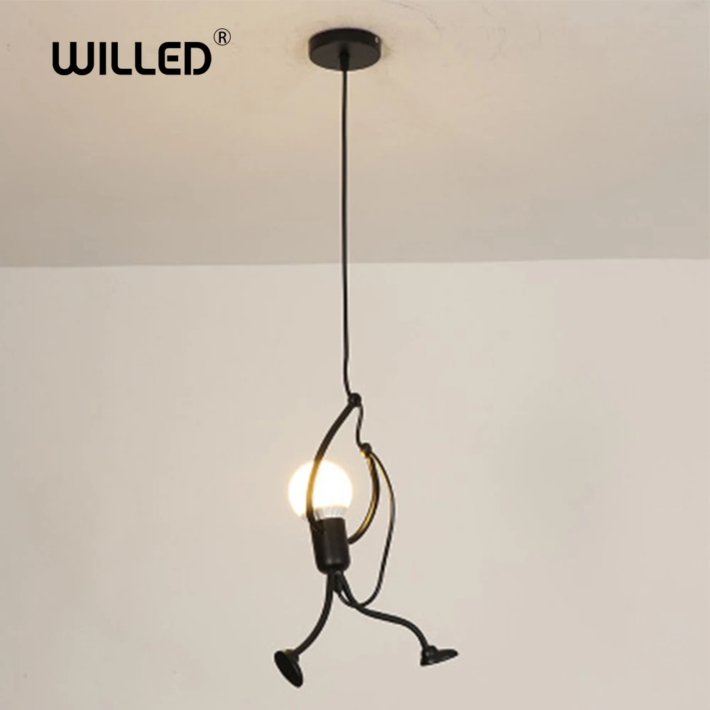 

loft nordic pendant lights hanging lamp hanglamp Creative little man climbing Hanger children's light metal lamps Freeshipping