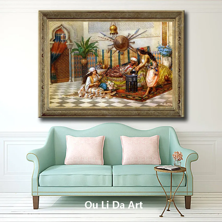 Классический арабский дворец, аристократический пейзаж, картина маслом на холсте, печать на холсте, настенная художественная декоративная картина
