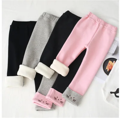 Prix Filles épaissir polaire Leggings enfants dessin animé chat broderie pantalon enfants pantalon 2 3 4 6 8 ans bébé fille velours chaud pantalon