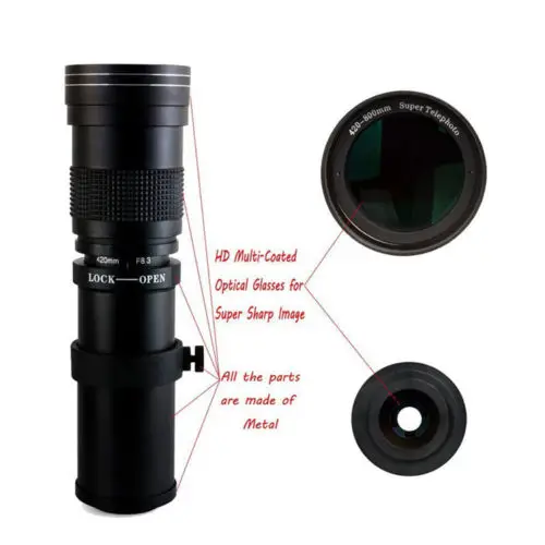 Lightdow 420-800mm f/8.3-16 voor Nikon F Lens, Handmatig telezoomobjectief, compatibel voor Nikon D5600 D5500 D3100 D3200 D3300 D3400 D90 D5200 D5300 D7500 D7100 serie DSLR-camera's