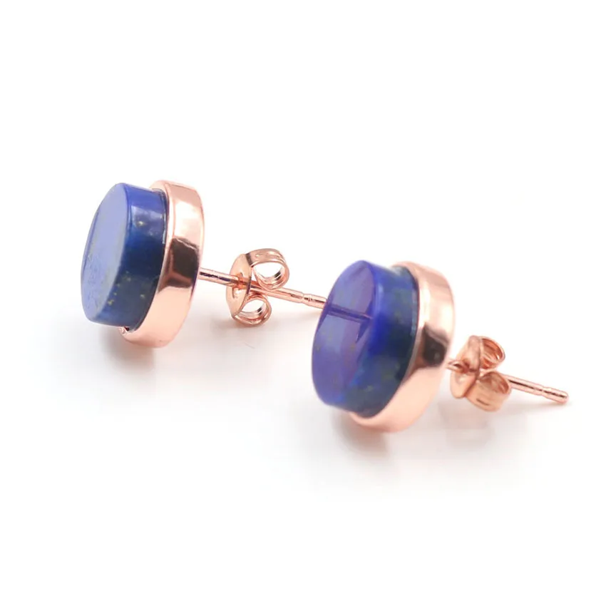 

xinshangmie 1Pair Round Shape Vintage Stud Earrings For Man Trendy Party Lapis Lazuli Stone Earrings Jewelry Men & Women Unisex