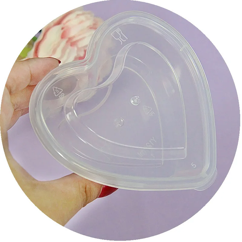 5 шт./компл. 120 мл сердце Форма прозрачный Пластик соус чатни чашки Еда контейнер слизи, коробочка для хранения грязи с украшением в виде кристаллов чехол с крышкой для кубиков льда