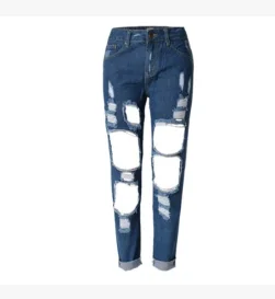 Новые женские модные штаны с дырками, сексуальные повседневные, прямой с высокой талией, белые рваные джинсы бойфренда, рваные джинсы - Цвет: 1