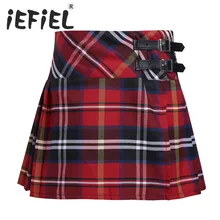 IEFiEL/Детская плиссированная трапециевидная клетчатая юбка с разрезом сбоку для девочек; клетчатая юбка в клетку с пряжкой из искусственной кожи; Vestidos Infantil; юбка