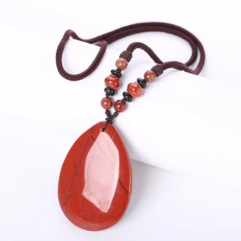 

Fashion Red 3A Agate Jade Choker Necklace Bohemian Tribal Jewelry Long Knotted Amazonite Natural Water Droplets Pendant Necklace