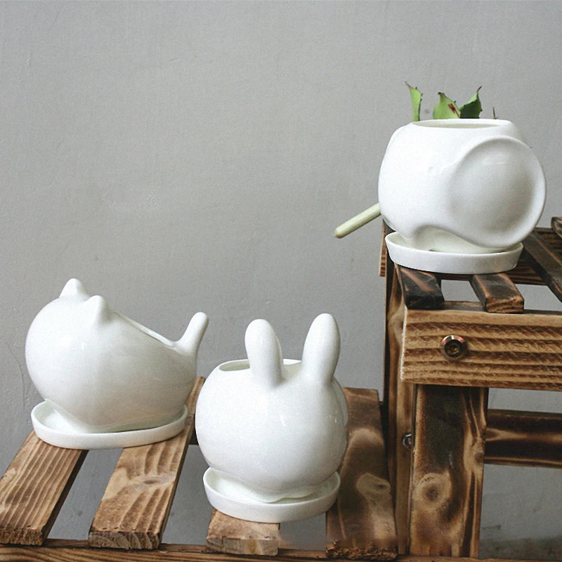 1 шт. керамический мини плантатор в виде кролика тигра|ceramic planter|white ceramic plantersplanters for