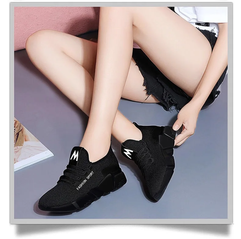 Женские кроссовки; коллекция года; модная повседневная обувь; Женская удобная обувь из дышащего сетчатого материала на плоской подошве; женские черные кроссовки на платформе; tenis feminino
