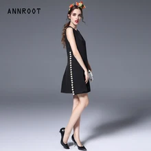 ANNROOT 2017 spring Summer new high-quality backing vest O-neck black dress women fashion events important occasions dress