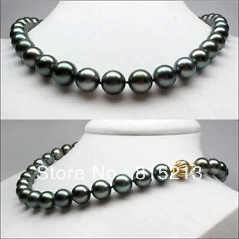 

ddh00455 10-12MM GENUINE NATURAL TAHITIAN BLACK GREEN PEARL NECKLACE