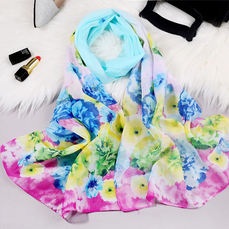 Women Faux Silk Scarf Large Satin Bufanda Mujer Floral Hair Scarves Fashion Pattern Wrap Shawl