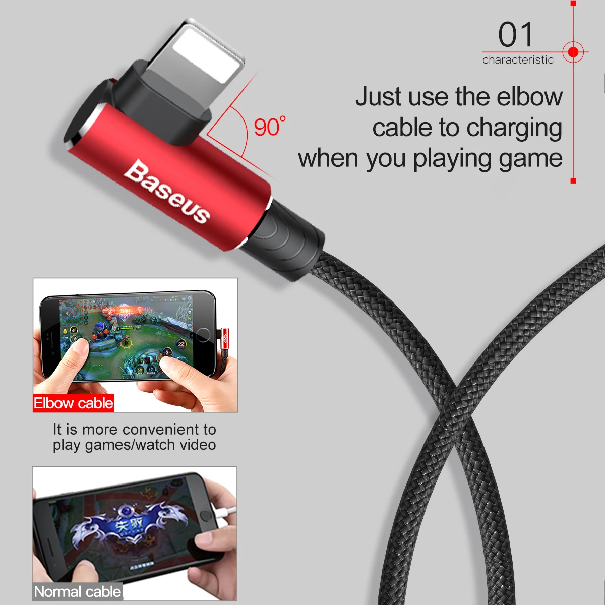 Baseus 90 Degree USB Cable For iPhone 5 6 6s 7 8 Fast Charging Cable For iPad USB Charger Cable L Type Mobile Phone Data Cable