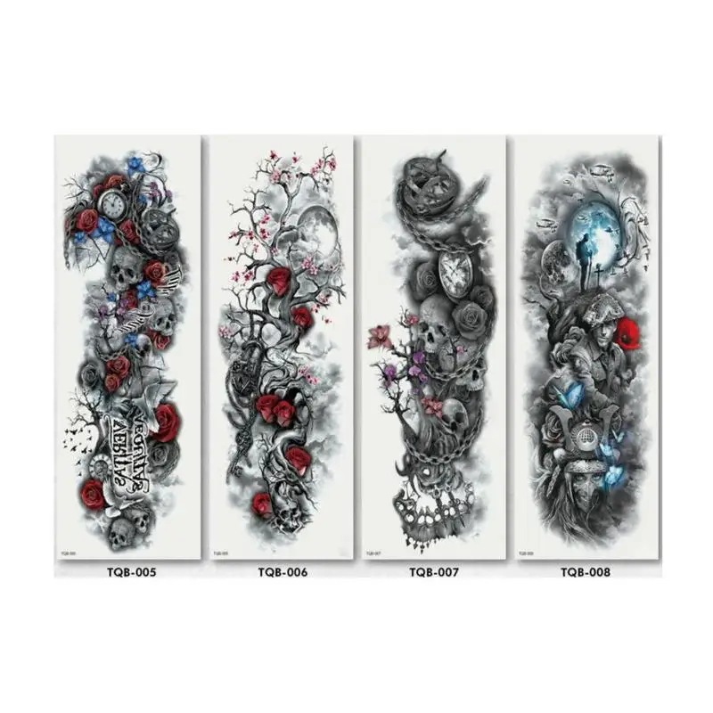كبيرة الذراع كم الوشم المؤقت للماء الوشم ملصق الجمجمة الملاك روز اللوتس الرجال الكامل زهرة الوشم وشم على شكل رسوم للجسم فتاة