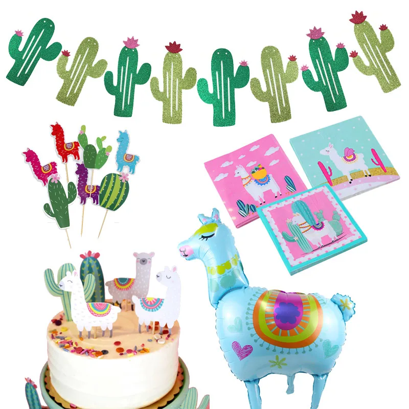

Llama Party Llama Alpaca Balloons Paper Plates Cups Disposable Tableware Supplies Animal Happy Birthday Party Decorations Kids
