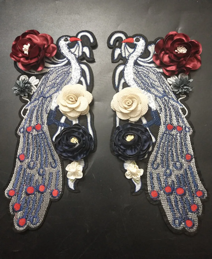 

1pair designer patches for clothing crane beaded parches bordados para ropa sewing on applique parches termoadhesivos ropa