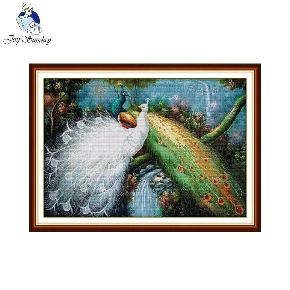 Joy Sunday Peacocks In Green Forest Cross Stitch Needlework Embroidery Stamped Counted Needlepoint Diy Decor | Дом и сад