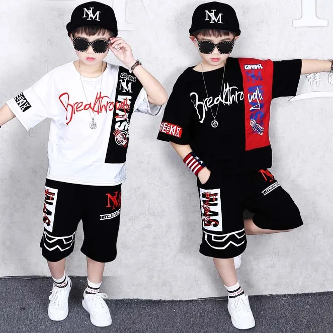

2 Pcs Kids Sets Boys Girls Summer Children Short Sleeved T Shirt Shorts Tracksuit hiphop Dancing Costumes For 6 8 10 12 14 Years