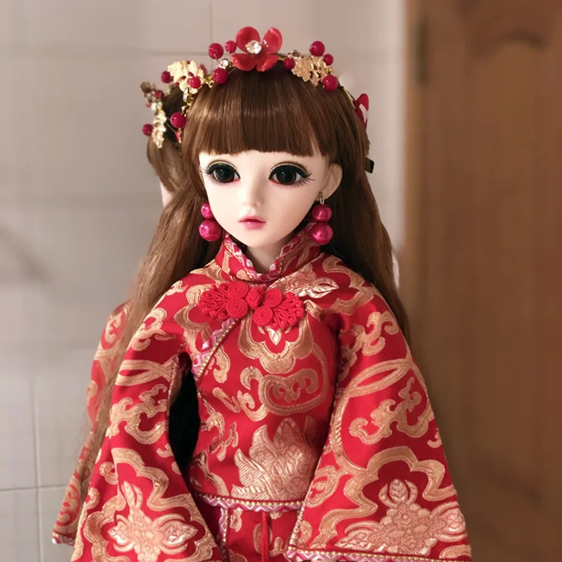 Top Quality 1 3 Bjd Doll With Red Chinese Traditional Wedding Dress