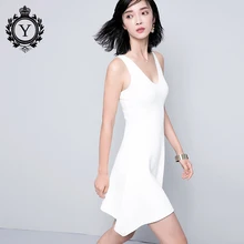 COUTUDI 2017 Black Sundress Beach Wear Sleeveless Deep V-Neck White Dress 2017 Summer Ladies Club Party Spaghetti Strap Dresses