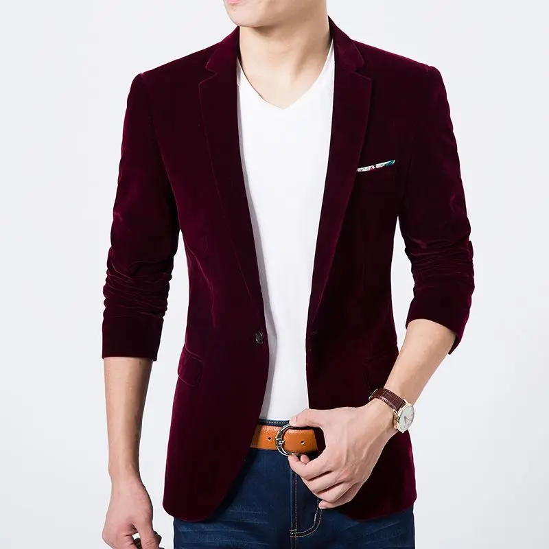 

2019 Mens slim fit velvet blazer Male autumn suit jacket Solid Color Masculino Blazer coat plus size 8XL 101202