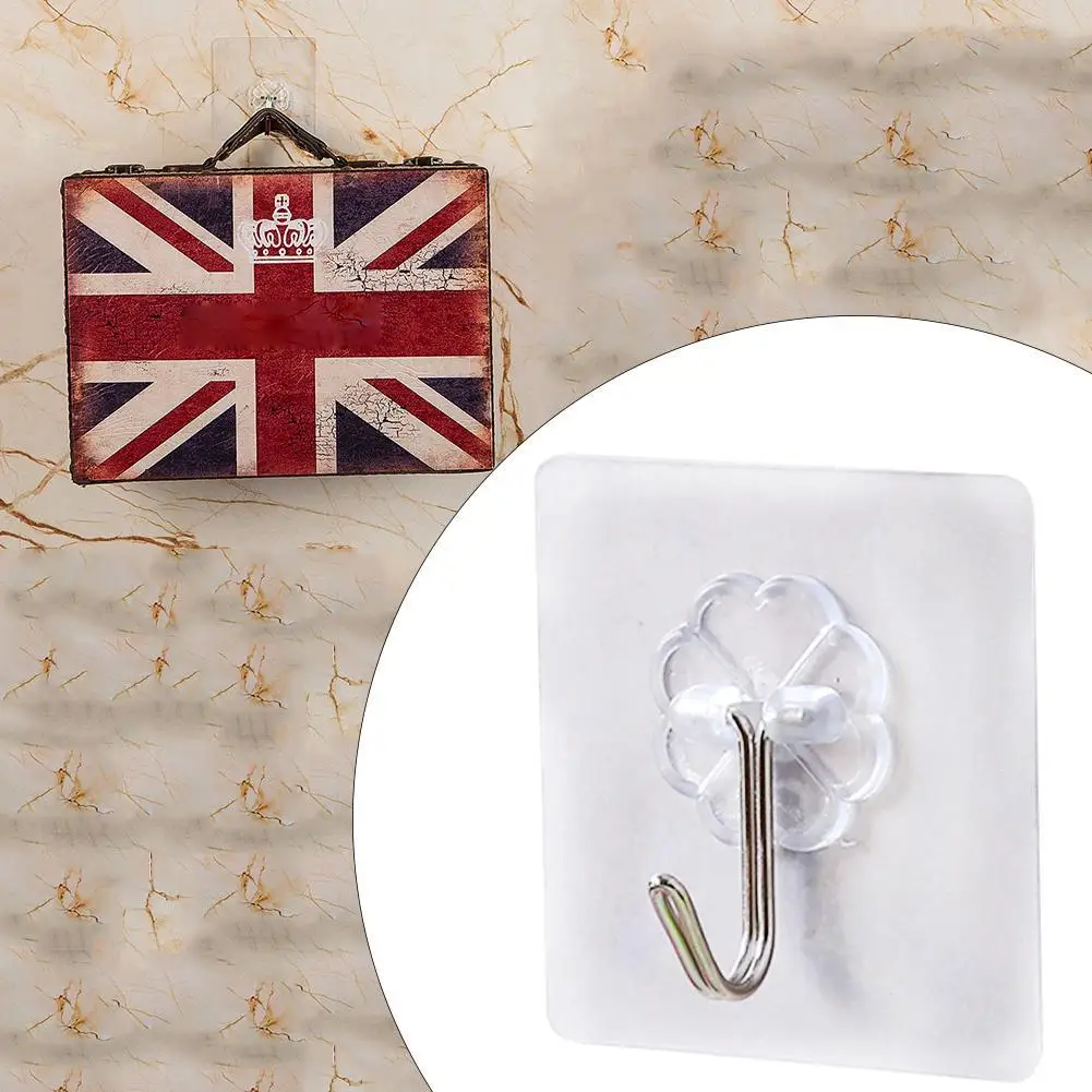 2Pcs Bearing 2KG Adhesive Strong Wall Hook Lucky Clover Transparent Kitchen Hooks Waterproof Bathroom Accessories Set