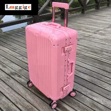 Pink Aluminum frame+PC+ABS Multiwheel Luggage,TSA combination locks Suitcase,women 20″24″26″28″inch Travel case with bag holder