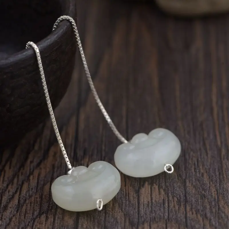 

2019 Moon Hot Sale New Jewelry Emperor S925 Silver, Inlay Process Paragraphs Female Ornaments Hetian Product Exquisite Ear Wire