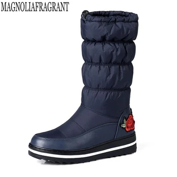 

Women's boots SIZE 35-43 Ladies snow boots wedges heels embroidery women winter boots fur inside mid calf boots Cotton shoes k59