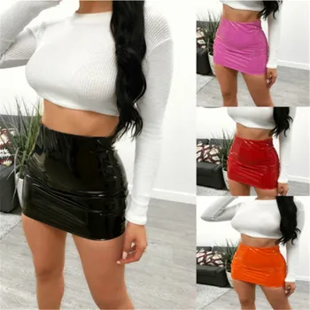 

Newest High Waist Pu Leather Skirts Women Sexy Pencil Mini Skirts For Women Streetwear Solid Black Red Orange Short Skirt Ladies