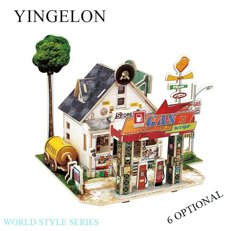 

YINGELON Kids Easter Toys Craft Diy 3d Three-Dimensional Puzzle Crafts For Kids Wood World Style House Stitching Children's Card