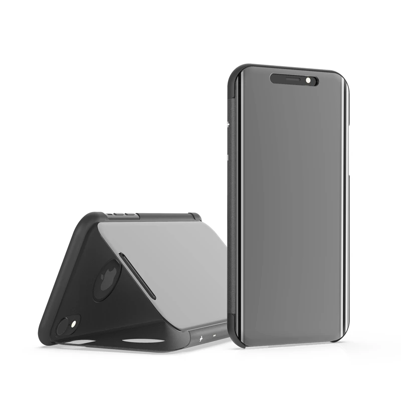 

Luxury Mirror Clear View Case for iPhone 6 6S 7 8 plus X Xs Max Xr Phone Cover Plating Base Vertical Stand