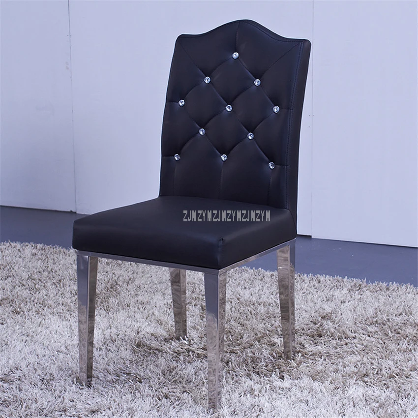 2PCS/Set Stainless Steel Leather Dining Chairs Fashion Kitchen Living Room Dining Chair Black/White Metal Leather Furniture