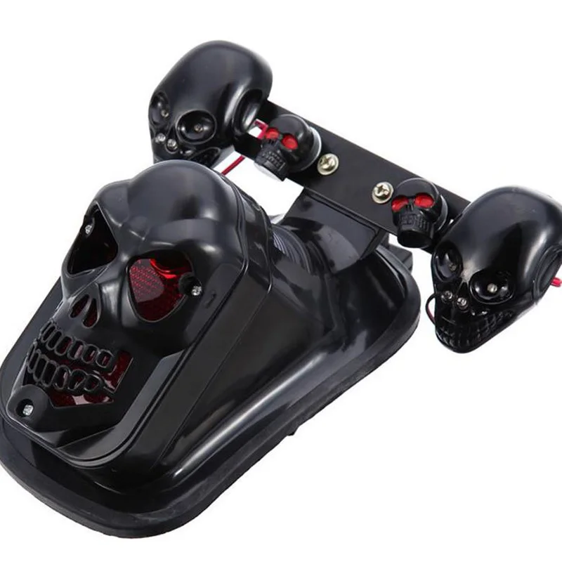 Универсальный мотоциклетный задний тормозной Стоп-светильник с черепом+ 2 светодиодный сигнальный фонарь для Harley Honda