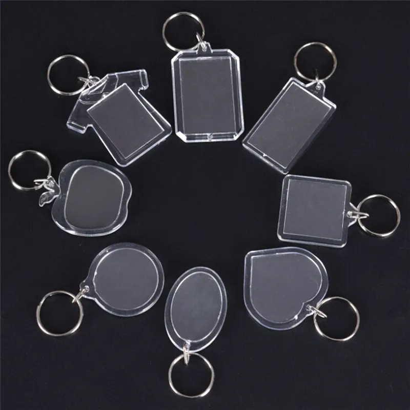 

5pcs/lot Rectangle/Heart/Round Styles Transparent Blank Acrylic Insert Photo Picture Frame Keyring Keychain DIY Split Ring Gift