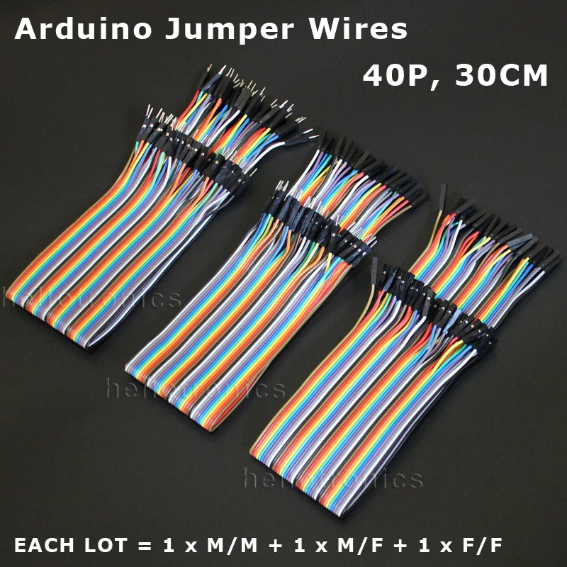 

3 Pcs/Lot Hellotronics Premium 40Pin M/M M/F F/F 30cm Breadboard Jumper Wires For Arduino