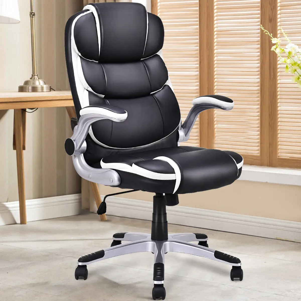 

PU Leather High Back Executive Office Chair Modern Swivel Desk Task Computer Gaming Chairs Ergonomic Furniture HW56602