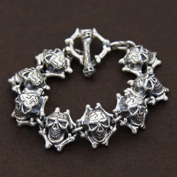 

S925 Sterling Silver Retro Thai Silver Skull Personality Punk Vintage Style Male And Female Fashion Bracelets